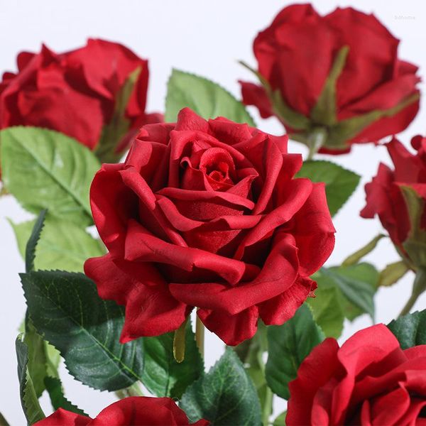 Fleurs décoratives 4Pc Faux Hydratant Curling Bord Rose Fleur Décor À La Maison Faux Latex Real Touch Artificielle Mariage Roses Bouquet