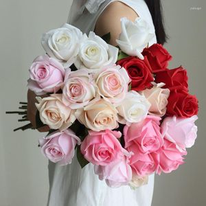 Fleurs décoratives 4Pc Sentir Rose Fleur Real Touch Artificielle Maison De Mariage Décor Floral Bouquet De Mariée Fête Saint Valentin Cadeau Faux