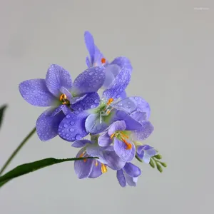 Fleurs décoratives 4pc hydratant 3D Cymbidium Flower Real Touch Orchidées artificielles Décor de mariage Faux Arrangement Home Party Plante en pot