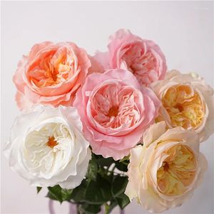 Fleurs décoratives 4pc hydratant Austin Rose Decor Flower Real Touch Artifiial Bridal Bouquet Mariage Party Home Home