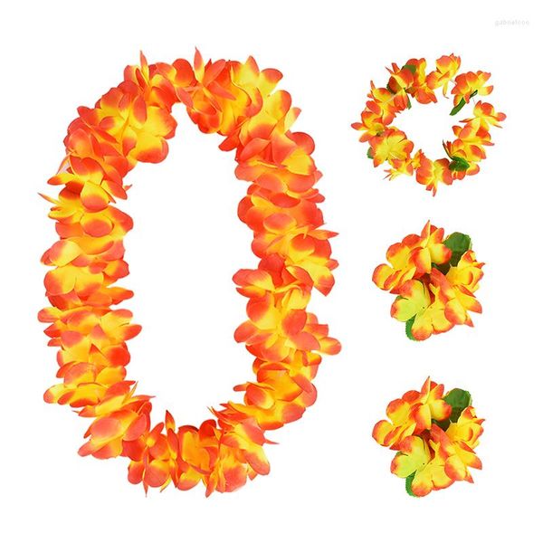 Dekorative Blumen 4 Stück/Set Hawaii Party Leis Blumenkranz Girlande Armband Halskette Hawaii Strand Hochzeit Geburtstag Dekoration