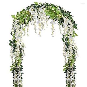 Fleurs décoratives 4 pièces 7Ft/Pcs guirlande de fleurs de vigne de glycine artificielle suspendue en rotin pour cérémonie en plein air blanc