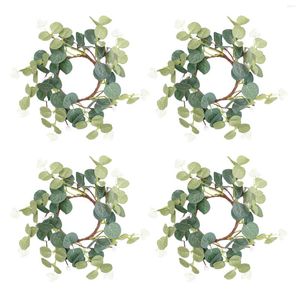 Fleurs décoratives 4 pièces feuilles d'eucalyptus artificielles Simulation anneau de baies chandelier guirlande de fête de noël Table décoration de la maison Navidad