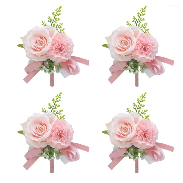 Fleurs décoratives 4 pièces fleur artificielle boutonnière broche corsages à la mode marié