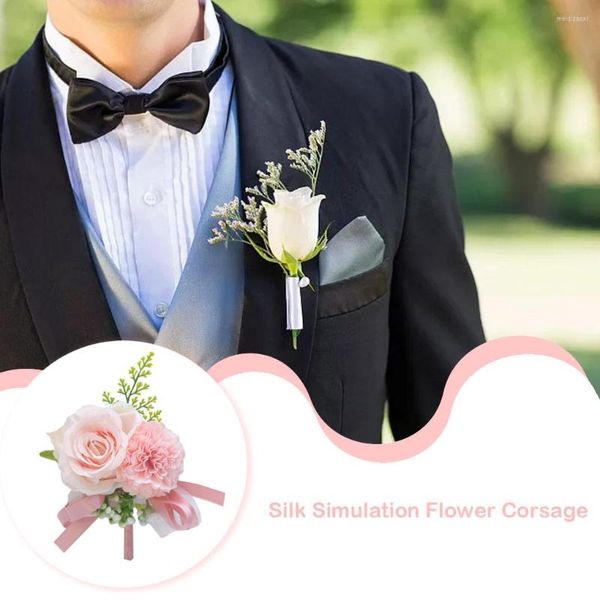 Fleurs décoratives 4 pièces fleur artificielle à la main boutonnière ruban de soie broche à la mode charmant corsages mariée anniversaire fournitures