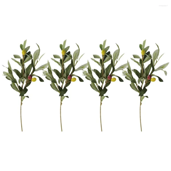 Fleurs décoratives 4pcs Branches d'olive artificielles Vases plantes Décor de maison pour mariage à domicile
