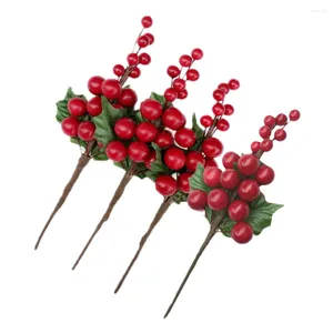 Fleurs décoratives 4pcs Berbeaux de baies rouges artificiels Bouquet de houx pour couronne de bricolage Garland Rustic Christmas Floral Picks