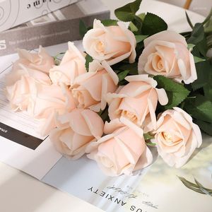 Fleurs décoratives 4 pièces Rose artificielle sentir hydratant Latex vraie touche fausse fleur décor à la maison mariage mariée tenant Bouquet