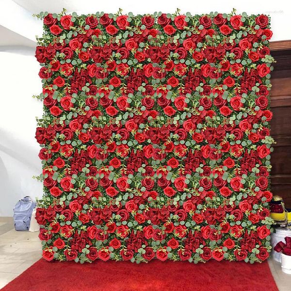 Flores decorativas 4 Uds. Panel de pared artificial 3D telón de fondo de flores rosas falsas para fiesta boda despedida de soltera decoración al aire libre