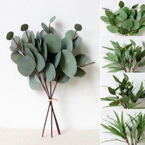 Decoratieve Bloemen 4 Stuks/Bos Noordse Planten Handgevoel Blad Real Touch Ronde Eucalyptus Bladeren Voor Feest Woondecoratie Bruiloft Bloem