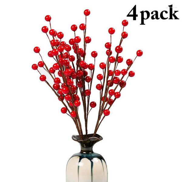 Fleurs décoratives 4 pièces faux fruits baies de verre artificielles grenade rouge cerise Bouquet étamine noël bricolage accessoires