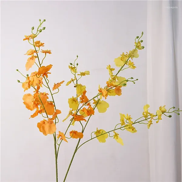 Fleurs décoratives 4 pièces, sensation de main humide, orchidée dansante à longue branche, décoration d'intérieur artificielle pour la maison, ornements d'arrangement floral de mariage