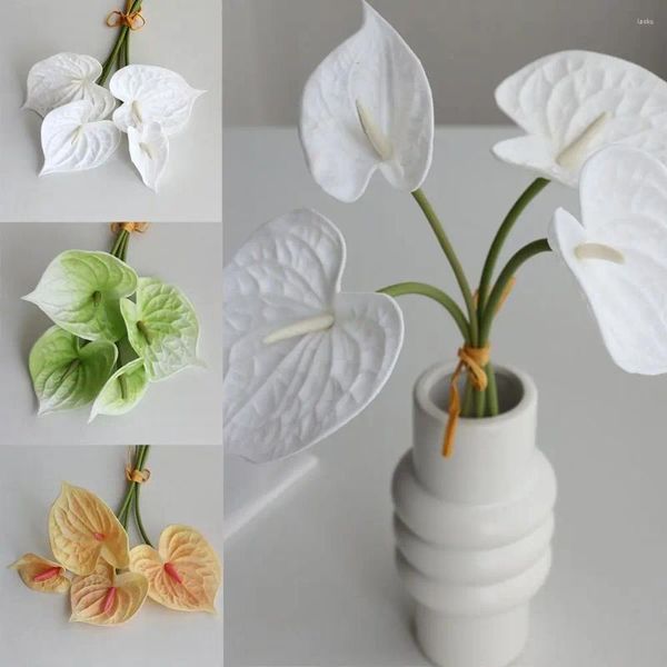 Flores decorativas 4 piezas de antecedentes hechos a mano Anthurium Bouquet Floral Art Flexible Real Touch artificial El