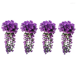 Fleurs décoratives 4pcs Plantes suspendues Violet Garland Violets pour le jardin extérieur du printemps