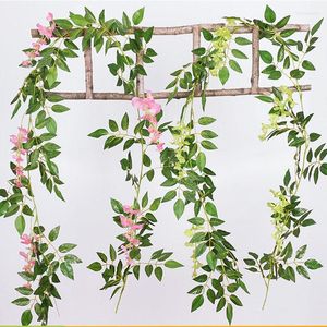 Decoratieve bloemen 4 stks/perceel 2m kunstmatige wisteria bloem touw hangende plant wijnstok wikkeling bonen rattan bruiloft achtergrond huisdecoratie