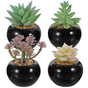 Fleurs décoratives 4 pièces Mini plantes succulentes artificielles avec Pot petite décoration succulente pour salon