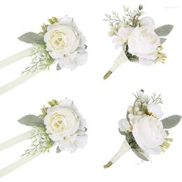 Fleurs décoratives 4pcs pivoine poignet fleur corsages mariée bracelet bracelet hommes boutonnières ensemble pour mariage mère et marié
