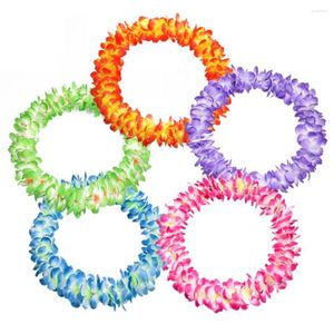 Fleurs décoratives 4pcs / ensemble belles vacances d'été de la plage hawaï fleur lei lei collier hawaïen tissu