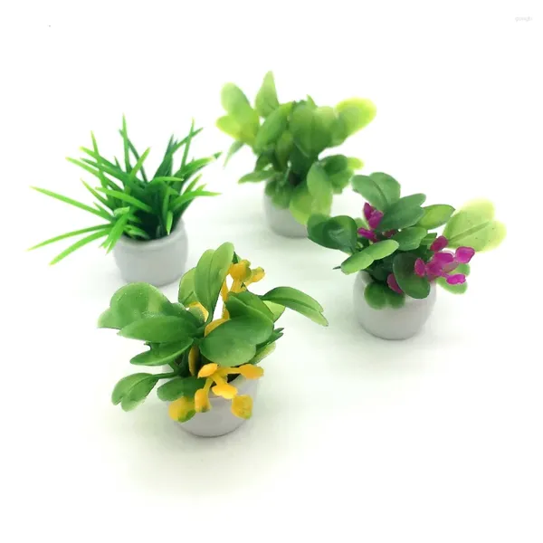 Flores decorativas 4 unids/set casa de muñecas planta miniatura bonsái Mini flor en maceta modelo pequeño verde falso muebles de casa de juguete