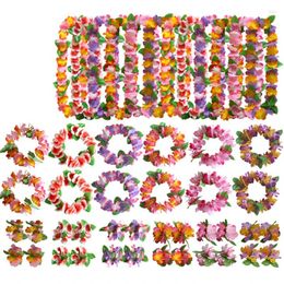 Flores decorativas 4 piezas/set de flores hawaianas leis collar de guirnalda pulsera de diadema accesorios de disfraces de bricolaje