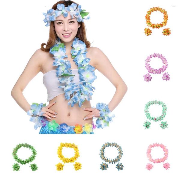 Fleurs décoratives 4pcs / ensemble Hawaiian Flower Courte Garland Collier Fancy Decor Decor Hawaii Beach Party Artificial DIY LUAU fournit