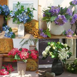 Fleurs décoratives 4 pièces soie hortensia fleur artificielle Bouquet centres de table pour Vase décoration de mariage Arrangement J78C