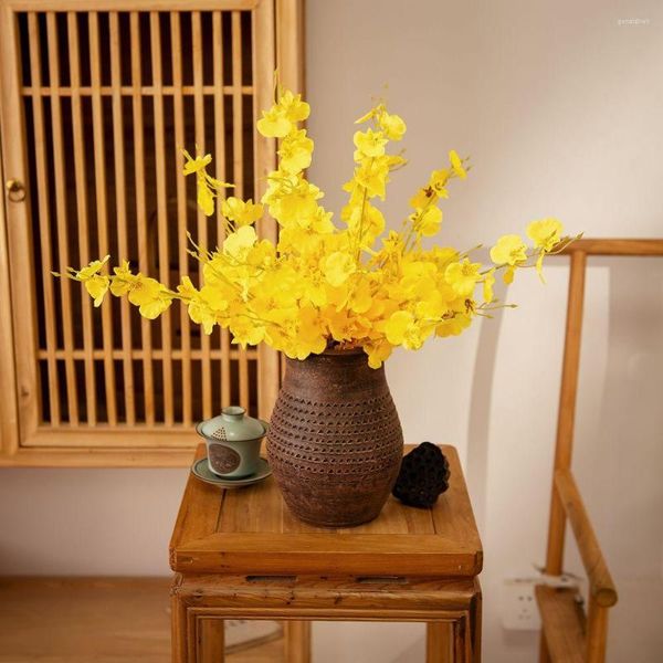 Fleurs décoratives 4pcs Simulation de soie jaune danse orchidée plante maison salon décoration artificiel