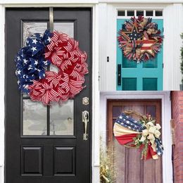 Decorative Flowers 4th Of July Patriotic Wreath America Independence Day Tinsel Garland Home American Hanging Tree Supplies Flag Party Y3w0