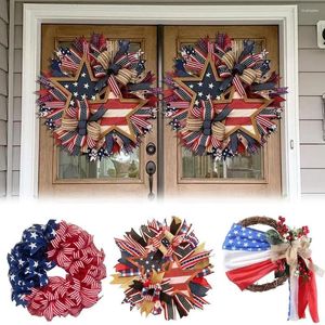 Decoratieve bloemen 4 juli Patriotische krans Amerika Onafhankelijkheidsdag AMERIKAANSE Vlag Tinselsland Banner Levert Home Wall Party