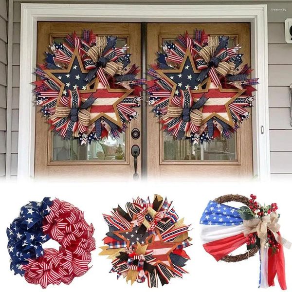 Fleurs décoratives 4 juillet Patriotique Wreath America Independence Day Supplies Tree Party Tinsel Flag suspendu à la maison American Garland P4C9