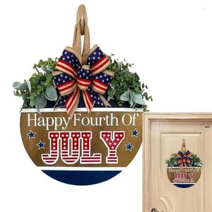 Flores decorativas 4 de julio Guirnalda Decoraciones de puertas patrióticas para el cuarto letrero rojo, blanco y azul Arte de la pared Bowknot Artificial