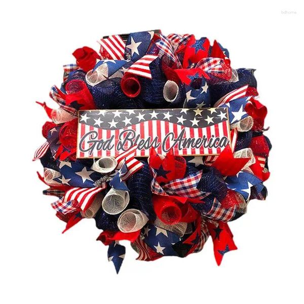 Fleurs décoratives 4 juillet couronnes pour porte d'entrée blanc rouge et bleu couronne patriotique americana festival du Memorial Day à la main