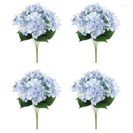 Decorative Flowers 4X Artificial Silk 7 Big Head Hydrangea Bouquet For Wedding Room Home El Party Decoration Blue