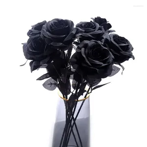 Fleurs décoratives 5/10/20 pièces Soie Noire Artificielle Rose Fleur Halloween Gothique Mariage Fête À La Maison Faux Décor