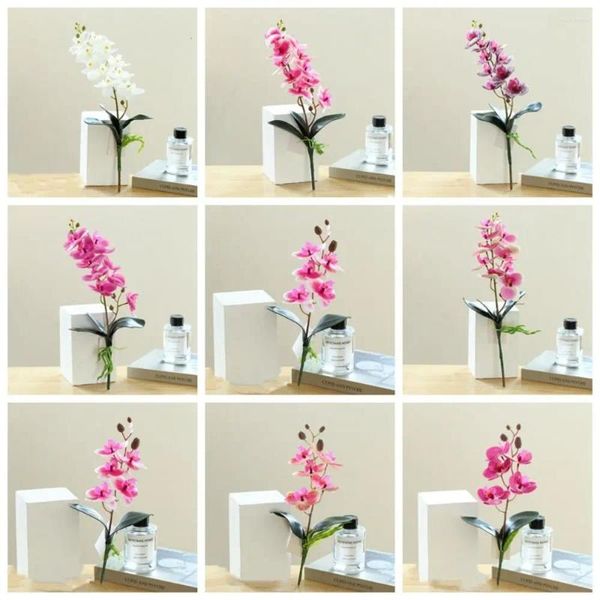 Flores decorativas 5/10 Cabeza Orquídeas de mariposas artificiales Flor con hojas Simulación real de plástico realista