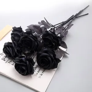 Fleurs décoratives 5 / 10pcs 8-9cm de soie noire rose artificielle tête de fleur bouquet de maison de maison