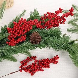 Flores decorativas 5/10 Uds. Decoración navideña de bayas artificiales rama de árbol rojo fiesta mesa de hogar guirnalda de frutas