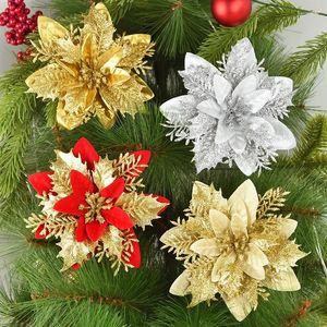 Fleurs décoratives 5 / 10pcs Artificiel Christmas Blinging Xmax Tree Decoration Merry Ornaments Years Home Decor 15cm Cadeau