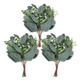 Fleurs décoratives 5 / 10pcs eucalyptus artificiels feuilles tiges argentées verterie fausses plantes pour bouquets de mariage bricolage floral décor