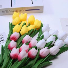 Fleurs décoratives 5/10pcs Fleur Artificielle 35cm Mini PU Tulipe Soie Hydratant Sensation Plastique Pour Mariage Maison Jardin Décoration Extérieure