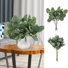 Decoratieve bloemen 5/10 stks kunstmatige ovale eucalyptus bladeren voor vaasboomtak Decoratie krans boeketten bruiloft groen
