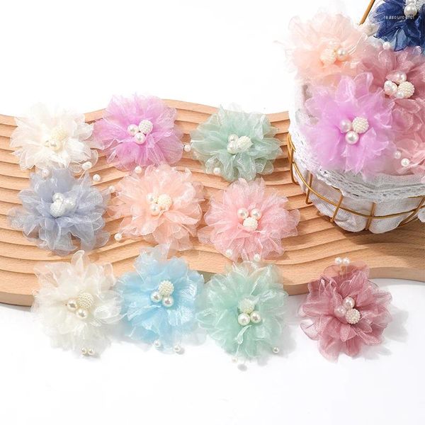 Fleurs décoratives 5 / 10pcs Chiffon Yarn Fake Artificial Heads For Home Decor Marriage Marrie Decoration DIY Craft Garland Garland