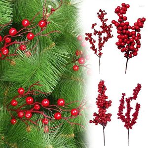 Fleurs décoratives 5/10 pièces branche de baies rouges de noël fausses plantes artificielles guirlande de Branches de pin pour la décoration de la maison couronne de noël bricolage