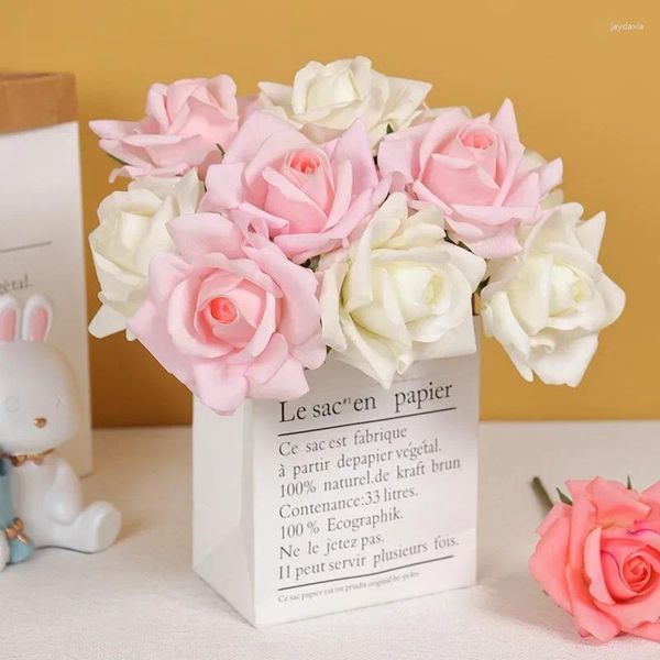 Flores decorativas 5/10 Uds. Rosa de látex de lujo tacto Real ramo de novia artificial decoración de boda rosas falsas mesa de fiesta en casa florales