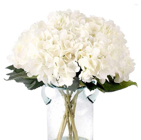 Fleurs décoratives 5/10 pièces blanc soie artificielle pivoine grande tête pour mariage maison bricolage fête décoration Faux Faux hortensia artisanat