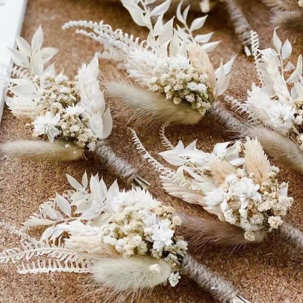 Fleurs décoratives 5/10PCSNature Séché Boutonnière De Mariage Demoiselle D'honneur Fleur Marié Et Garçons D'honneur Invités Boho Rustique Vintage Anniversaire