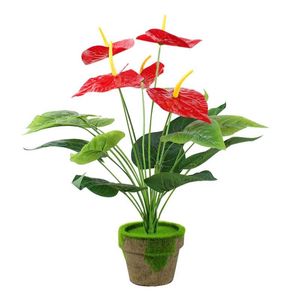 Fleurs décoratives 5 13 Feuilles Anthurium Plante PU Simulation Bouquet Artificiel Décoration Pour La Maison Salon Ornements De Table