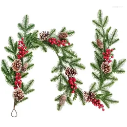 Flores decorativas de 5.1 pies Presos de Navidad Artificiales Garland con conos de rama de bayas rojos VERDERA VERDE VERDADERA Vela de girasol Puerta para perros
