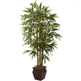 Decoratieve bloemen 5,5 'bamboe kunstplant met plantenbak groen