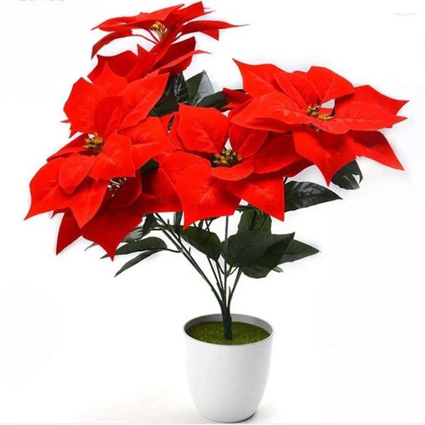 Fleurs décoratives 5/7-Branch Artificiel Poinsettia Flower Home Office Decoration Wedding Christmas Supplies Party Floral